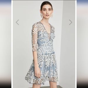 Bcbgmaxazria Floral Vines Appliqué mini dress in blue - size 0 NWOT